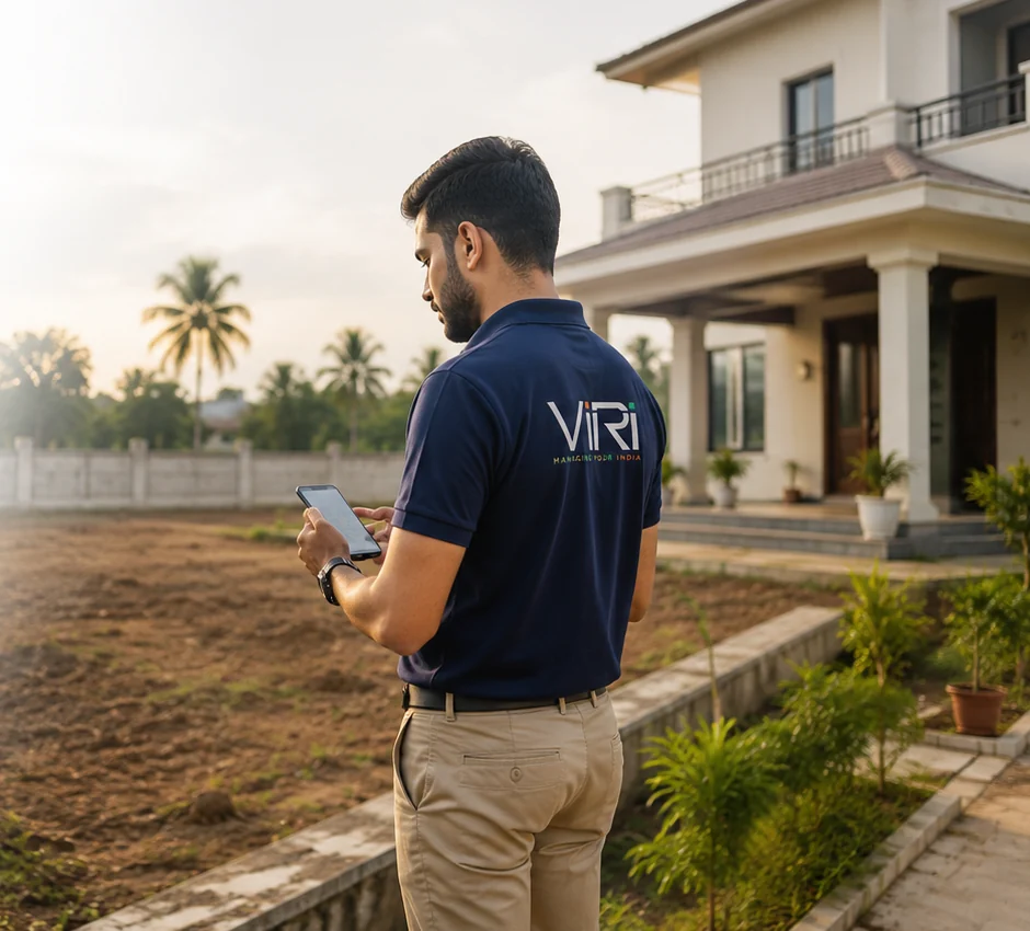ViRi representative checking an open property and land in India